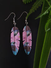 Load image into Gallery viewer, Art by Judi Lapsley Miller Feather Earrings -Tūī Pair