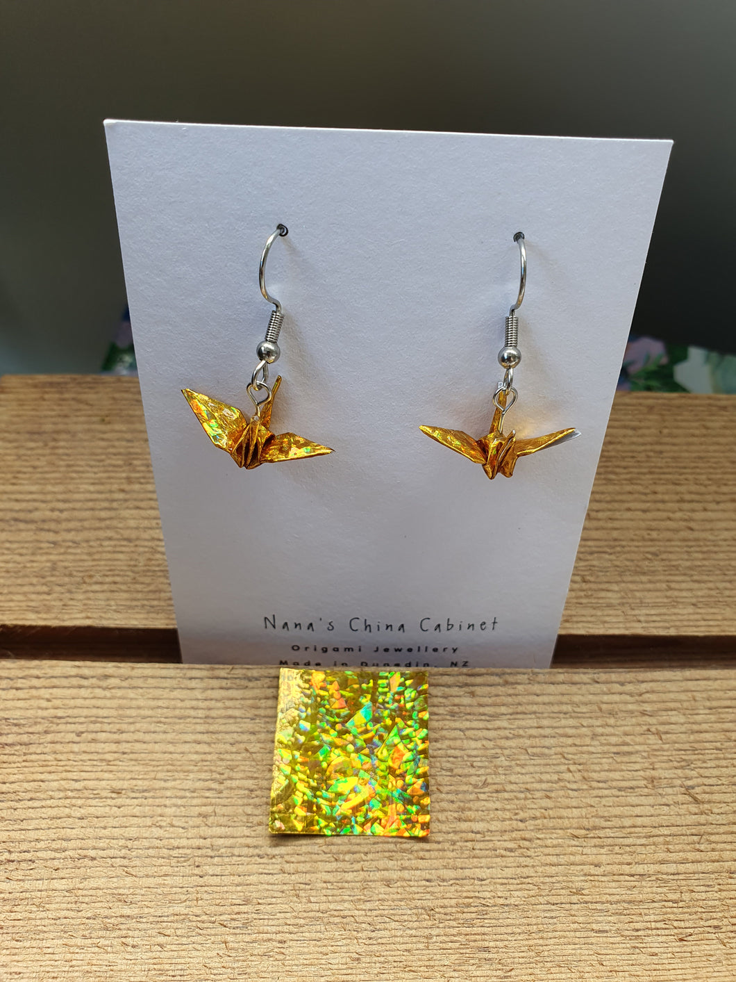 Tiny Origami Cranes Earrings - Gold