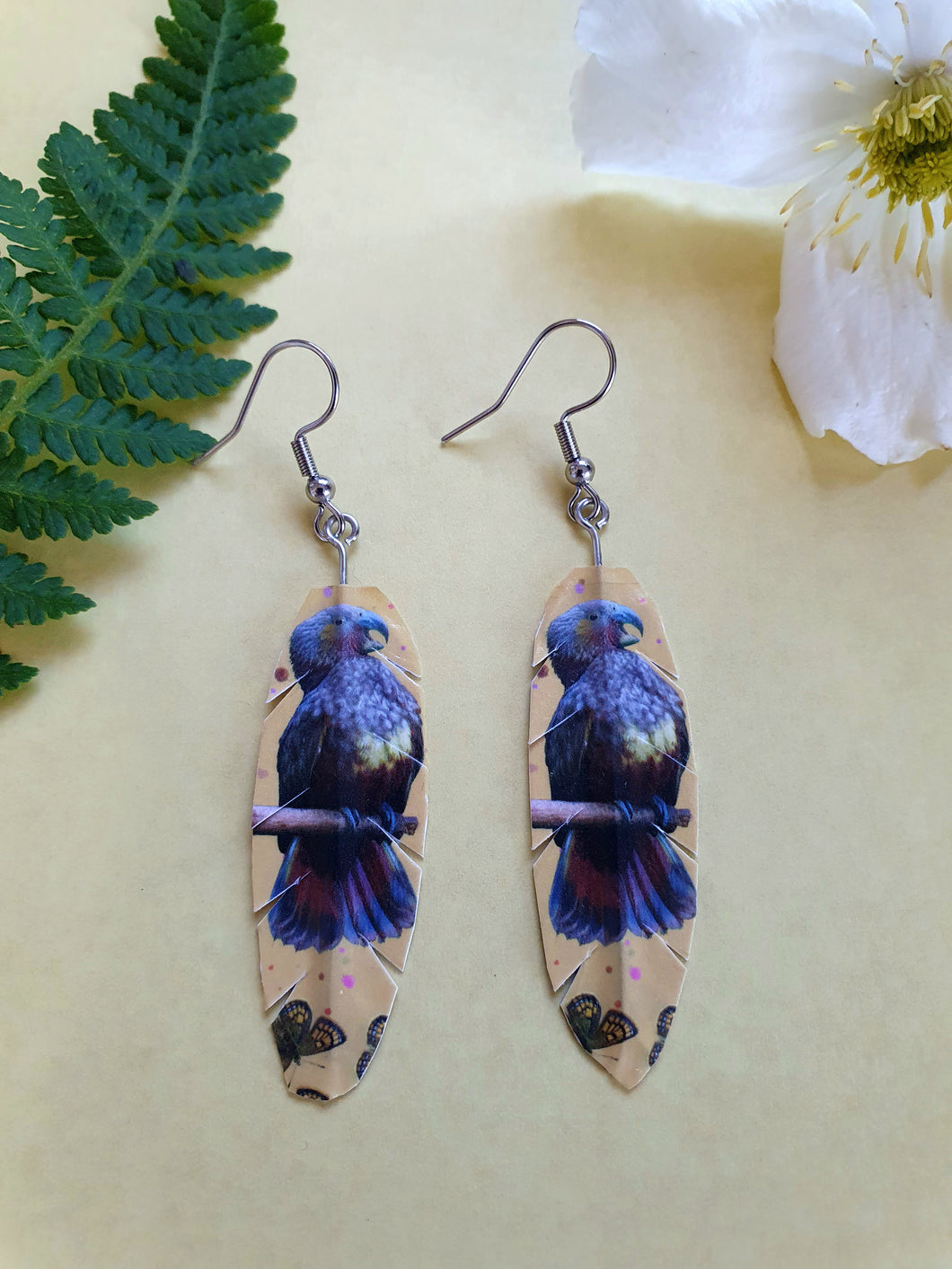 Art by Judi Lapsley Miller Feather Earrings -Kākā